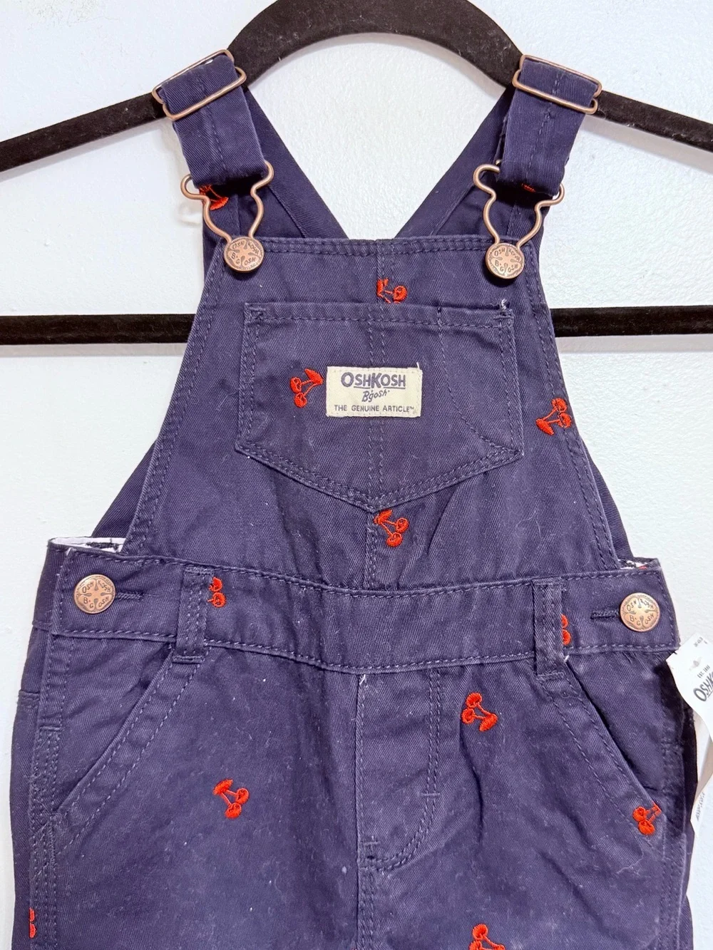 OshKosh Baby/Toddler Denim Overalls Dark Blue with Cherries Size 12 Months NWT
